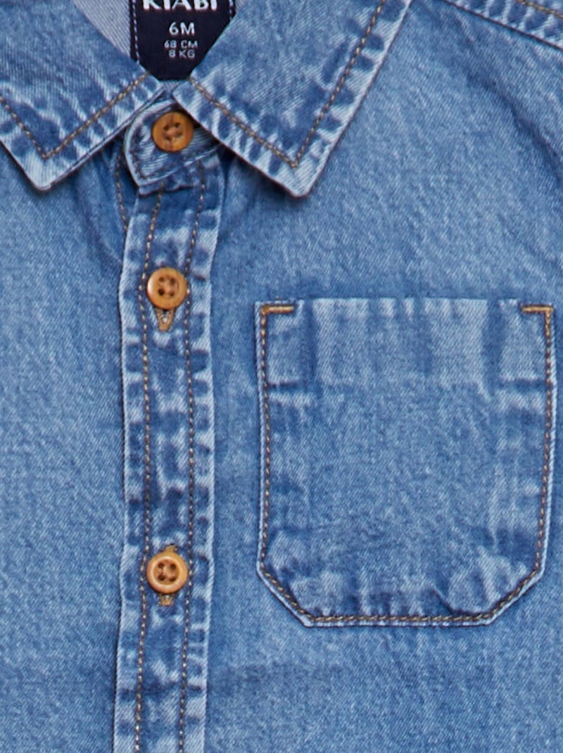 Chemise en coton denim Bleu - Kiabi