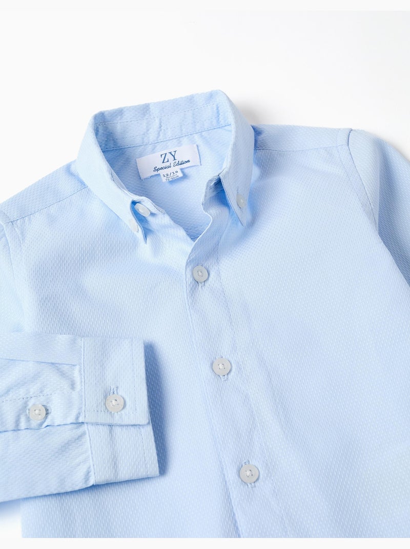Chemise en coton dobby à manches longues Bleu clair - Kiabi