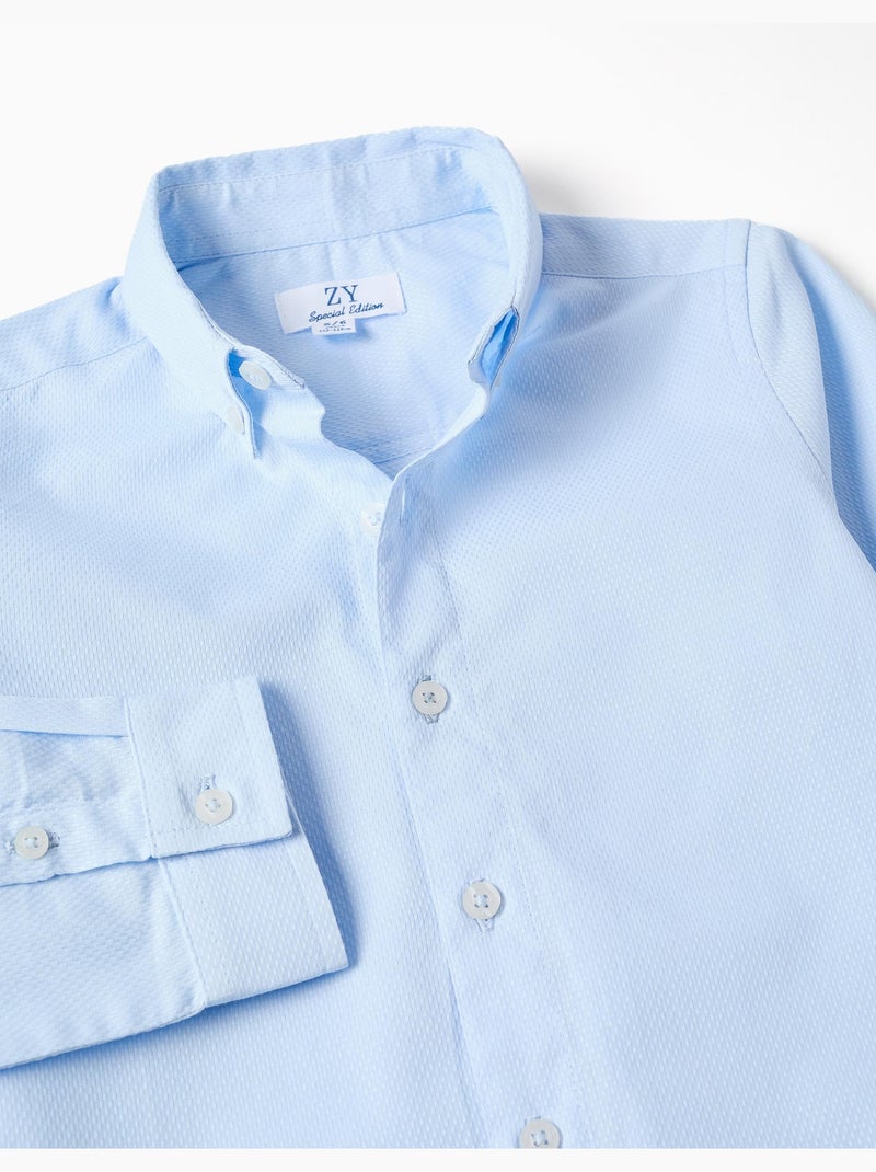 Chemise en coton dobby à manches longues Bleu clair - Kiabi