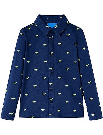 Chemise en coton enfant imprimé dinosaures col pointu boutonnée - vidaxl