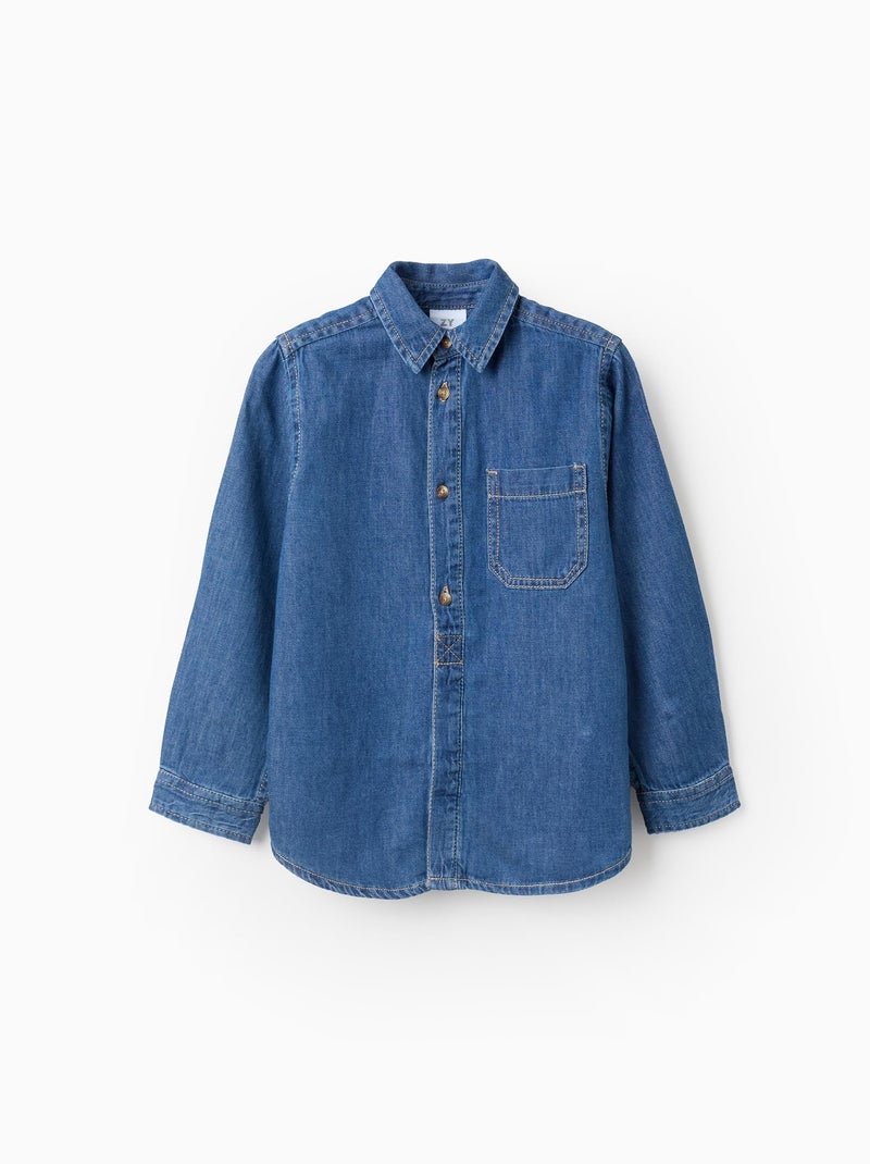 Chemise en Coton et Denim avec Poche Bleu - Kiabi
