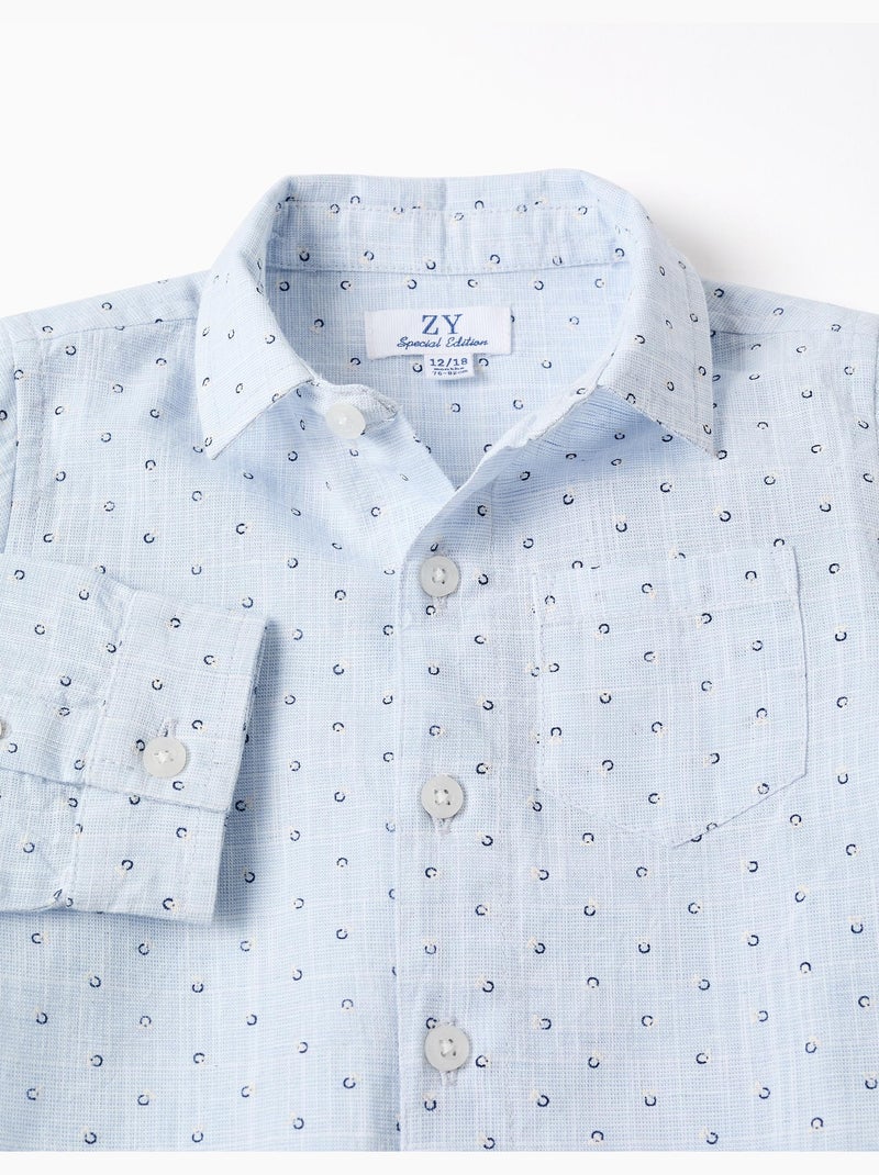 Chemise en coton et lin à motif cercles Bleu clair - Kiabi