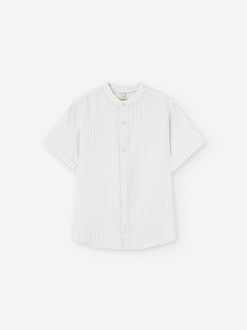 Chemise en Coton et Lin à Rayures Blanc Ecru - Kiabi