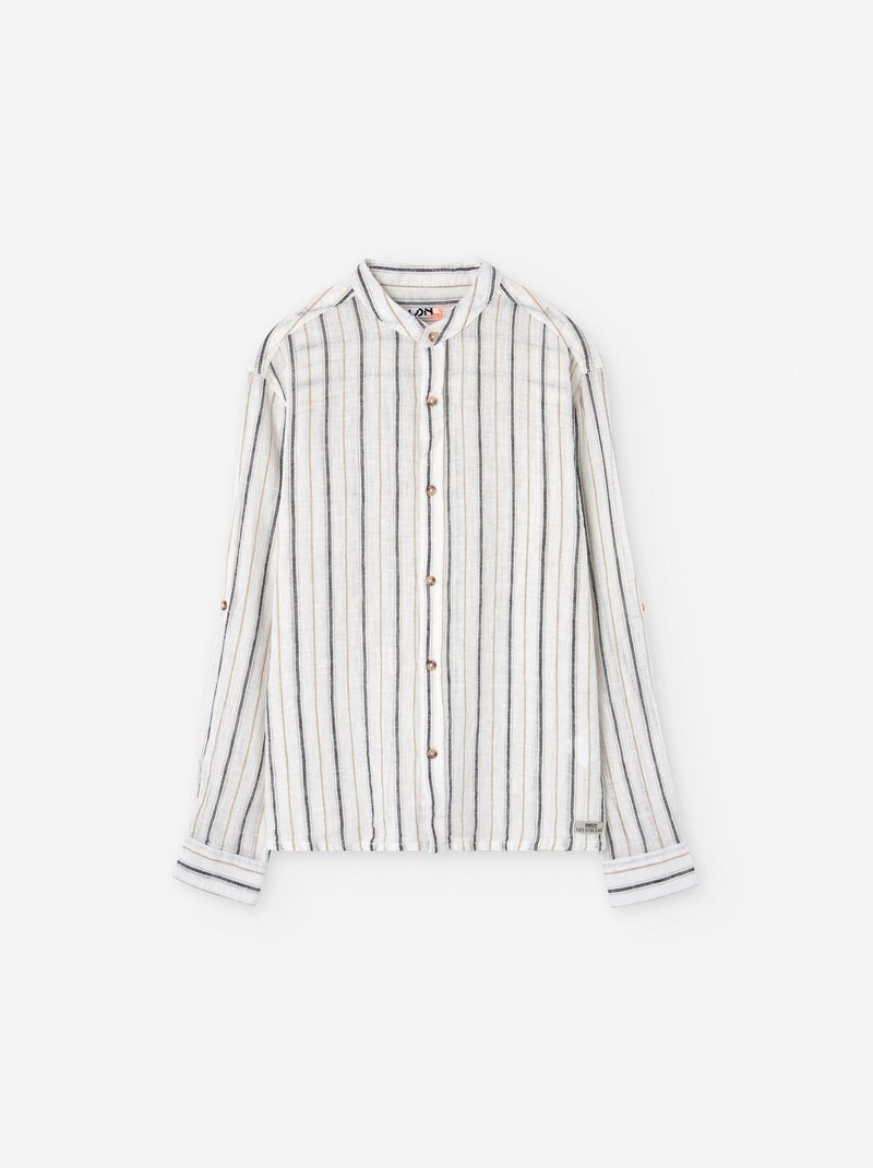 Chemise en Coton et Lin à Rayures Blanc Ecru - Kiabi