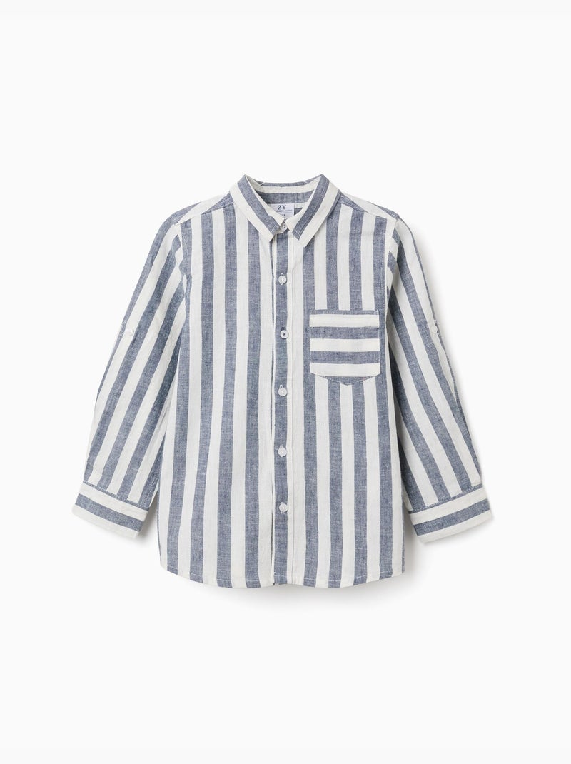 Chemise en coton et lin à rayures You&Me Beige clair - Kiabi