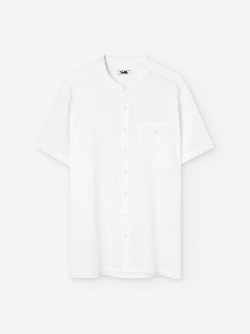 Chemise en Coton et Lin avec Col Mao Blanc - Kiabi