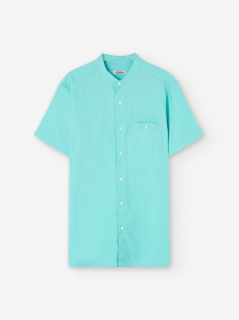 Chemise en Coton et Lin avec Col Mao Bleu - Kiabi