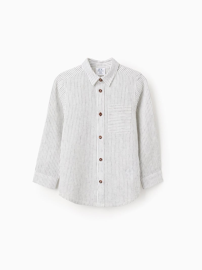 Chemise en Coton et Lin avec Poche Beige clair - Kiabi