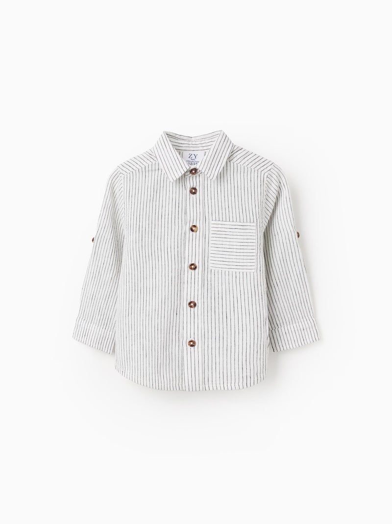 Chemise en Coton et Lin avec Poche Beige clair - Kiabi