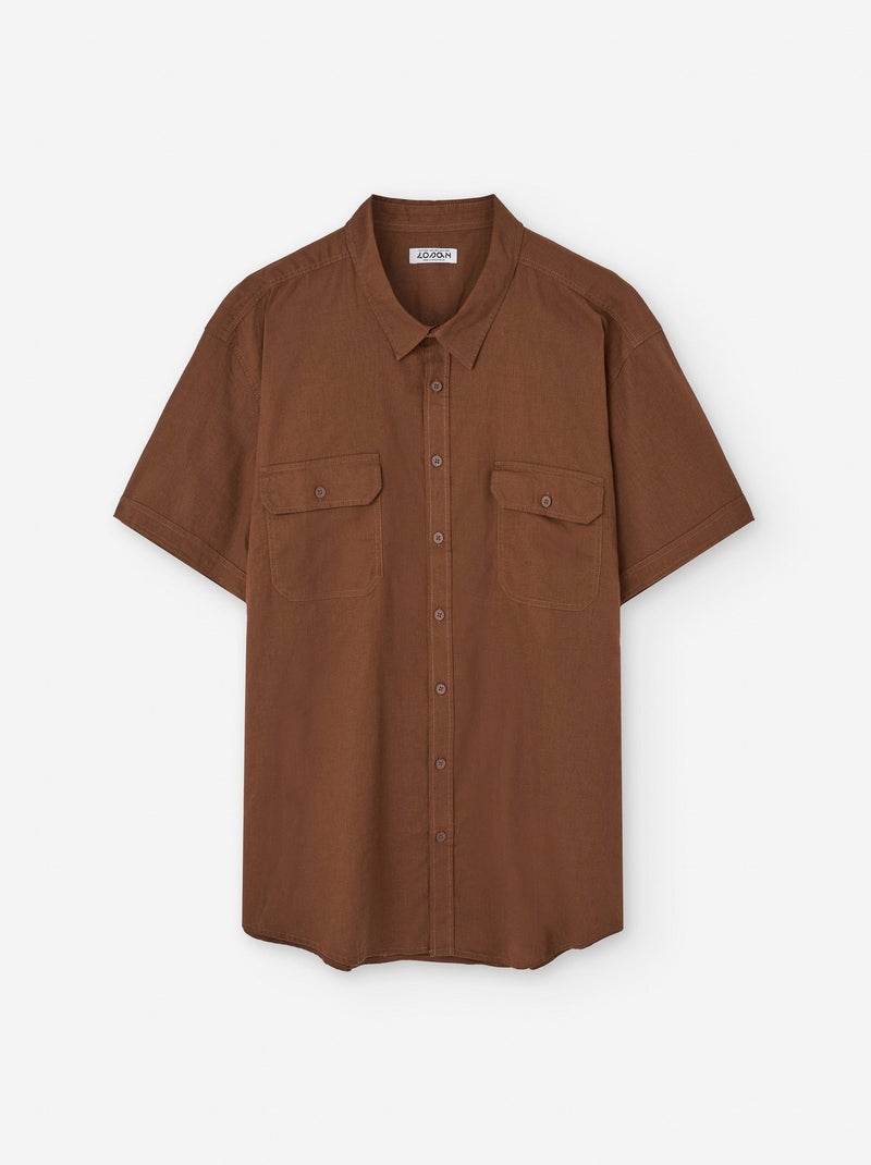 Chemise en Coton et Lin avec Poches Marron - Kiabi
