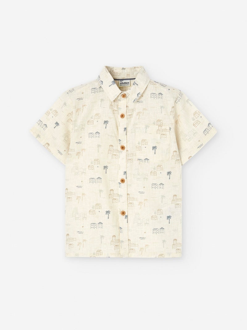Chemise en Coton et Lin Blanc Ecru - Kiabi