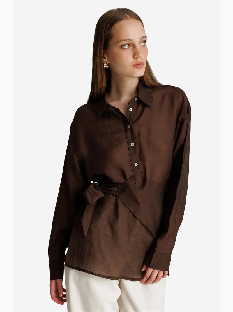 Chemise en coton femme mixray Marron chocolat - Kiabi