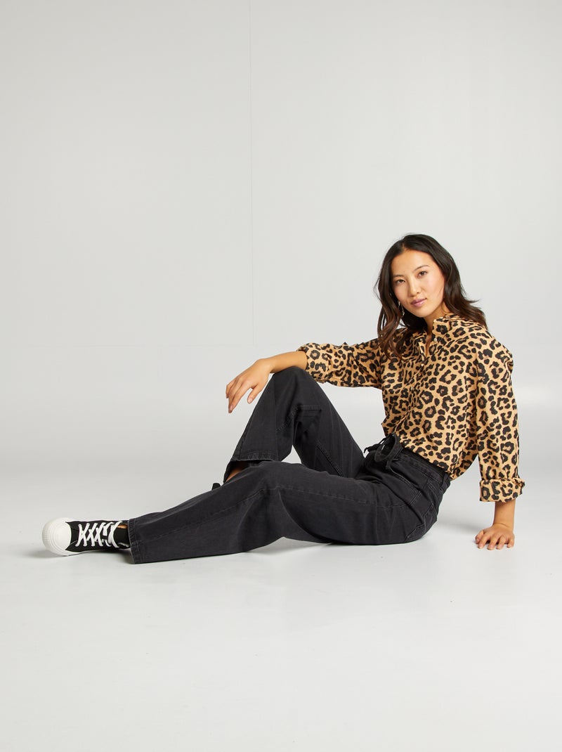 Chemise en coton léopard Marron - Kiabi