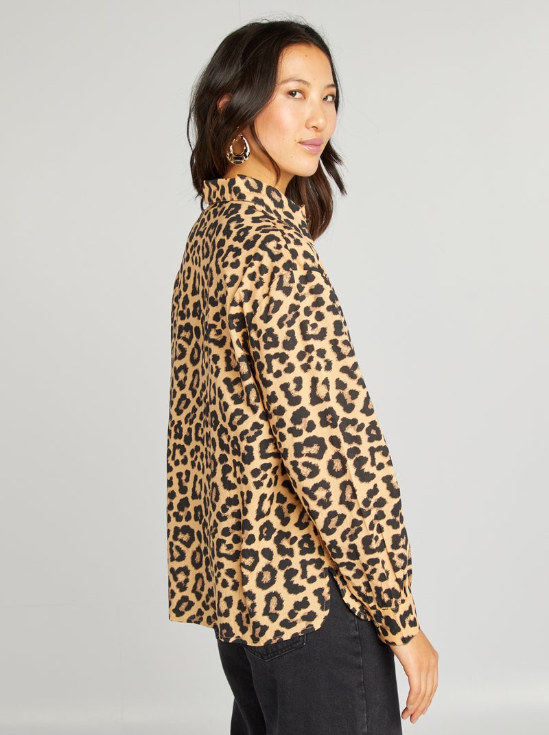 Chemise en coton léopard Marron - Kiabi