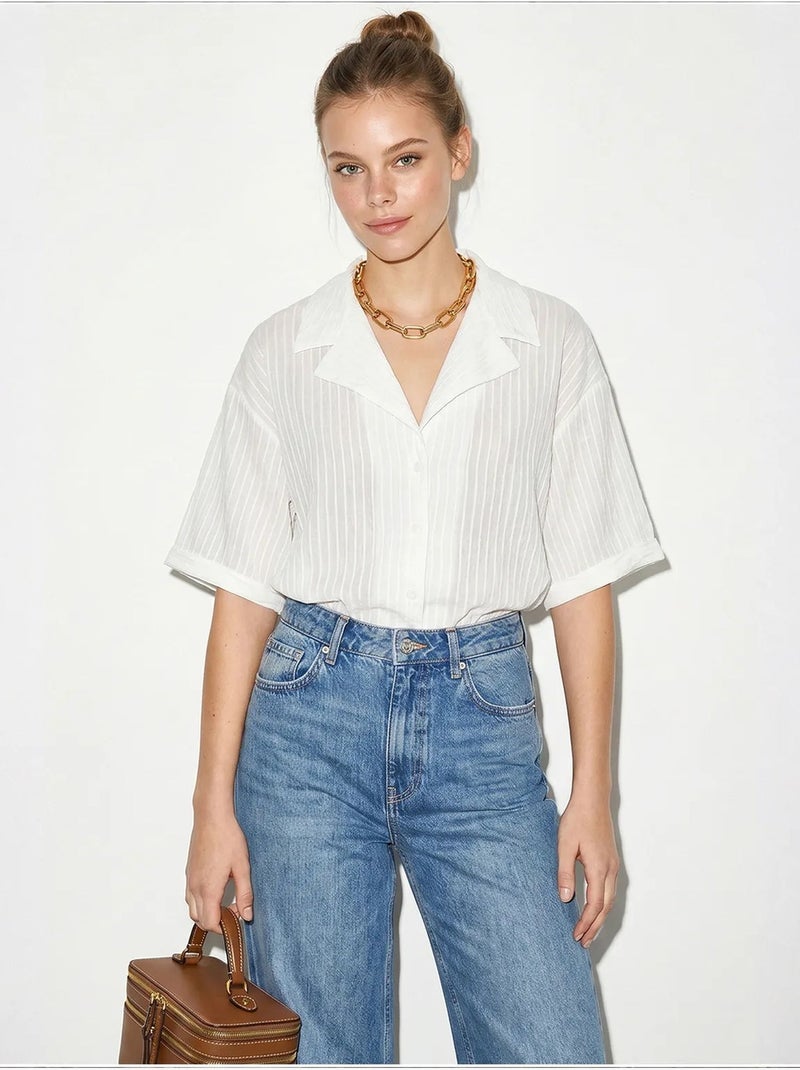Chemise en coton lucci Blanc cassé - Kiabi