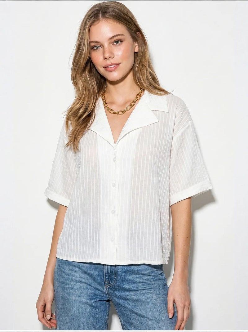 Chemise en coton lucci Blanc cassé - Kiabi