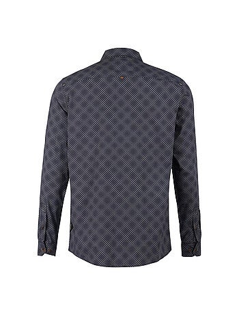 Chemise en coton marine à imprimé abstrait à pois noirs et un col français