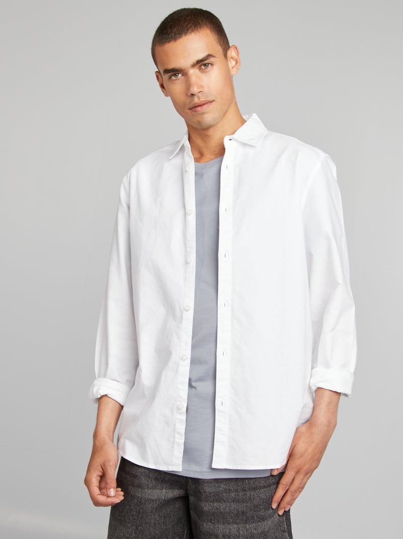 Chemise en coton oxford blanc - Kiabi