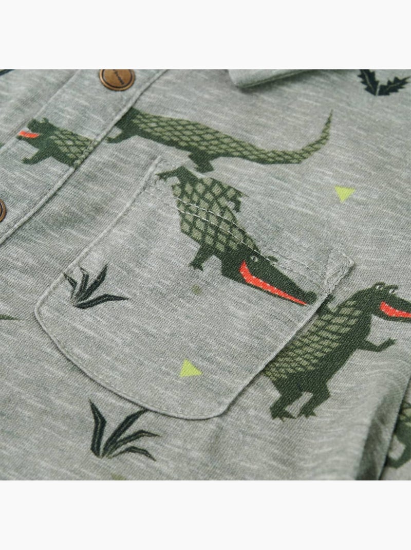 Chemise en coton peigné imprimé crocodile col pointu - vidaxl Gris - Kiabi
