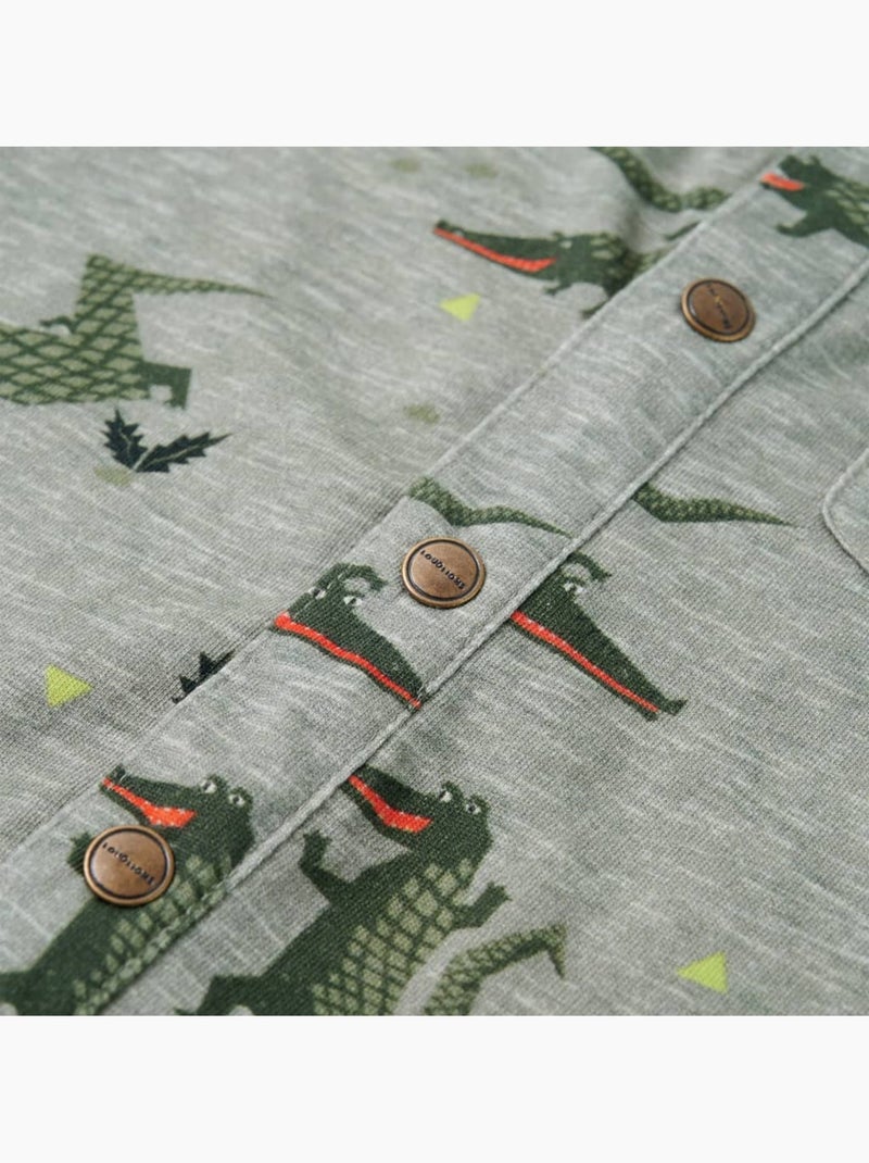 Chemise en coton peigné imprimé crocodile col pointu - vidaxl Gris - Kiabi