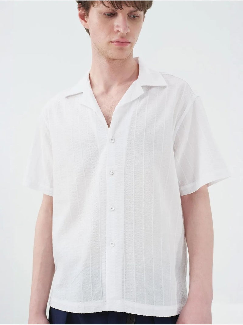 Chemise en coton texturé à manches courtes giesto Blanc - Kiabi