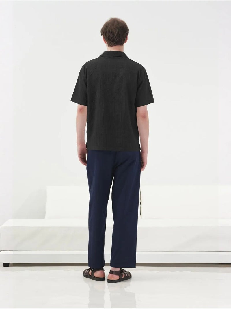 Chemise en coton texturé à manches courtes giesto Noir - Kiabi