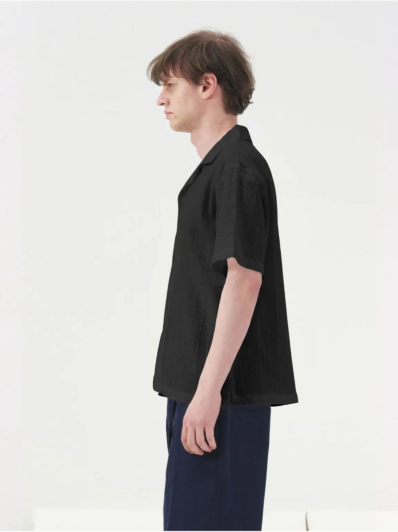 Chemise en coton texturé à manches courtes giesto Noir - Kiabi