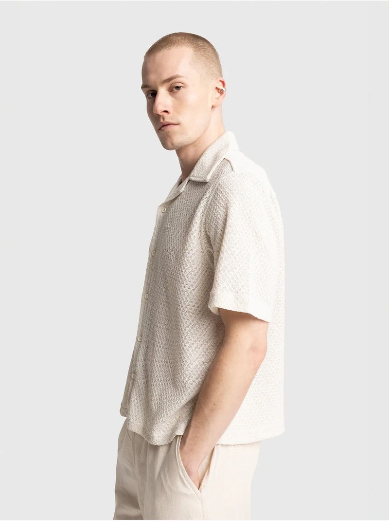 Chemise en coton texturé à manches courtes pour homme giesto Crème - Kiabi