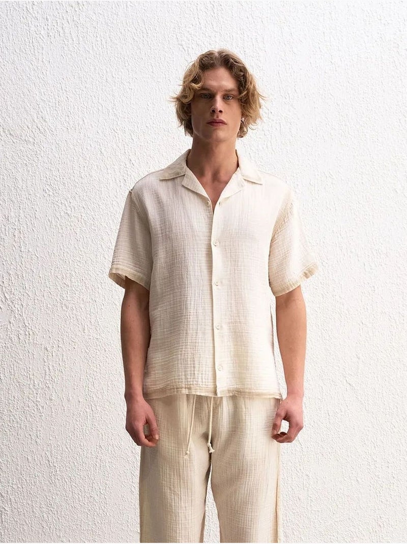 Chemise en coton texturé à manches courtes pour homme giesto Ecru - Kiabi