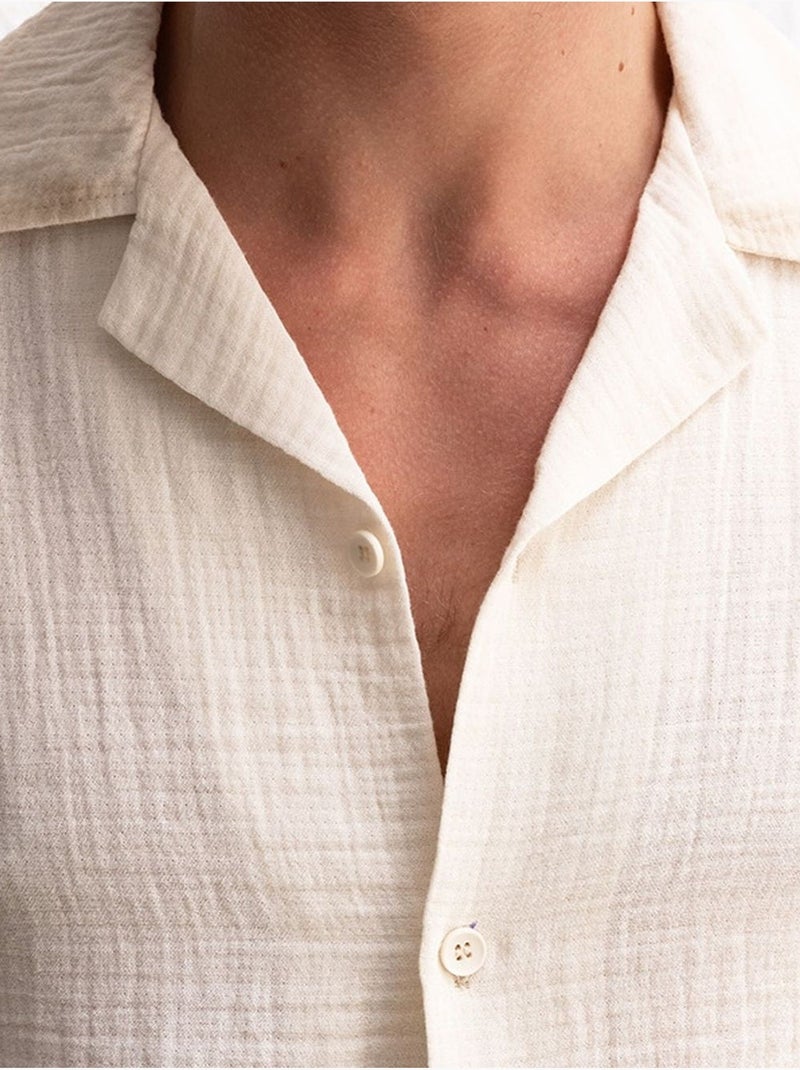 Chemise en coton texturé à manches courtes pour homme giesto Ecru - Kiabi