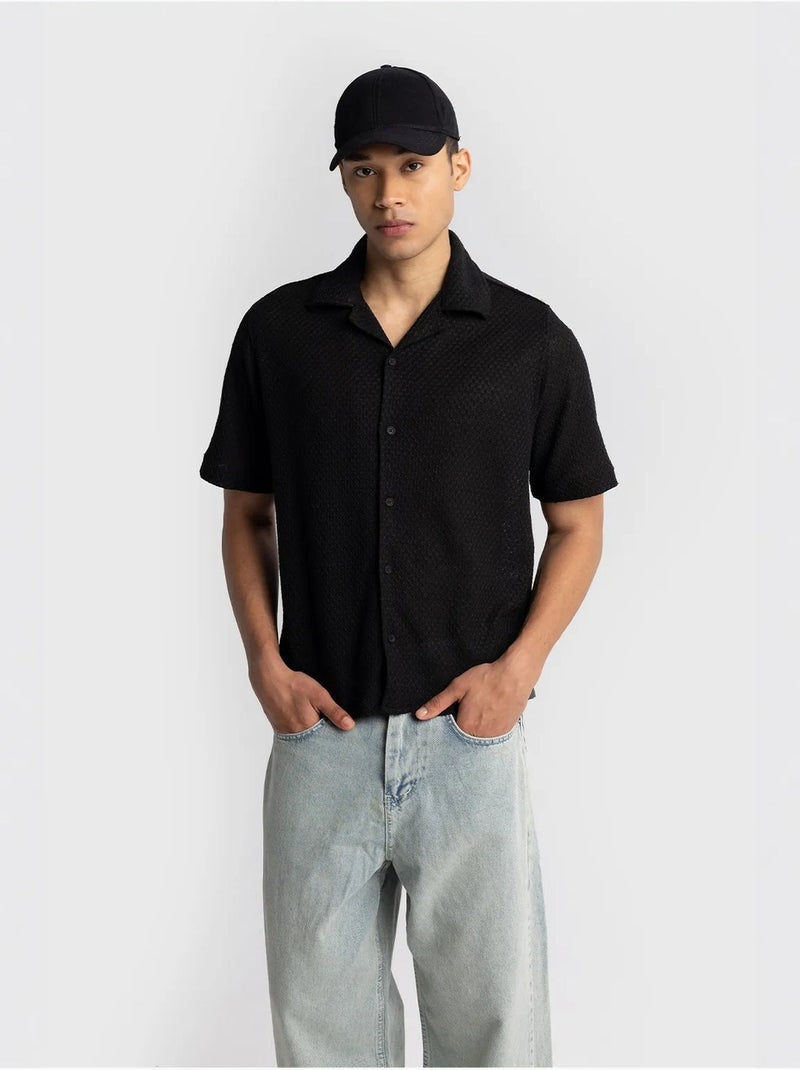 Chemise en coton texturé à manches courtes pour homme giesto Noir - Kiabi