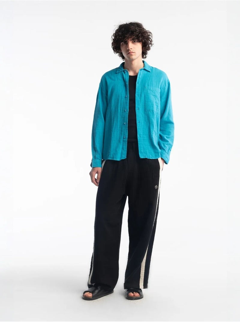 Chemise en coton texturé coupe décontractée giesto Bleu électrique - Kiabi