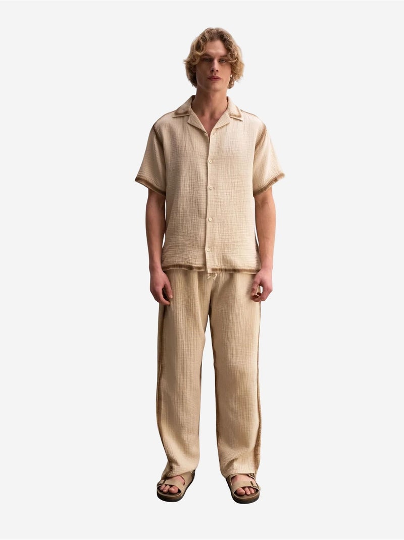 Chemise en coton tissé texturé avec fermeture à boutons giesto Beige argile - Kiabi