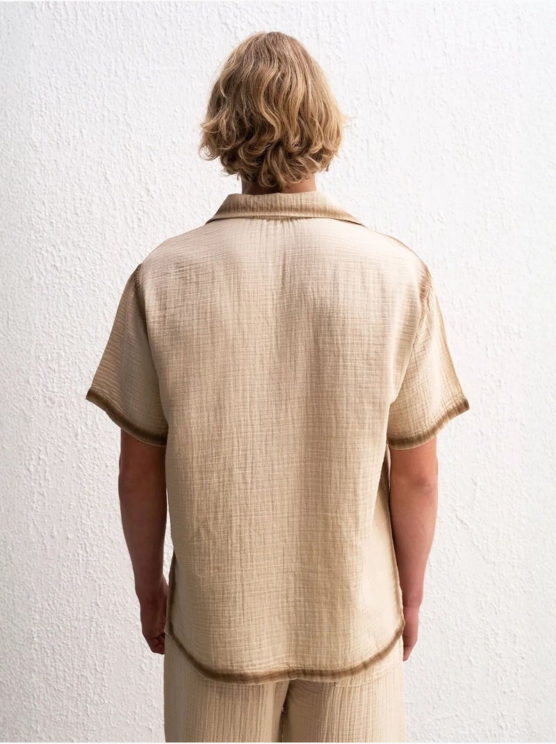 Chemise en coton tissé texturé avec fermeture à boutons giesto Beige argile - Kiabi