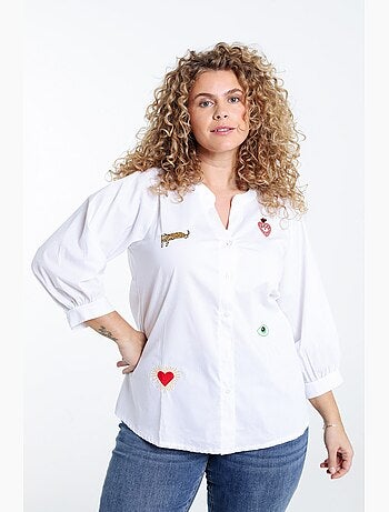 Chemise en coton unie avec écussons