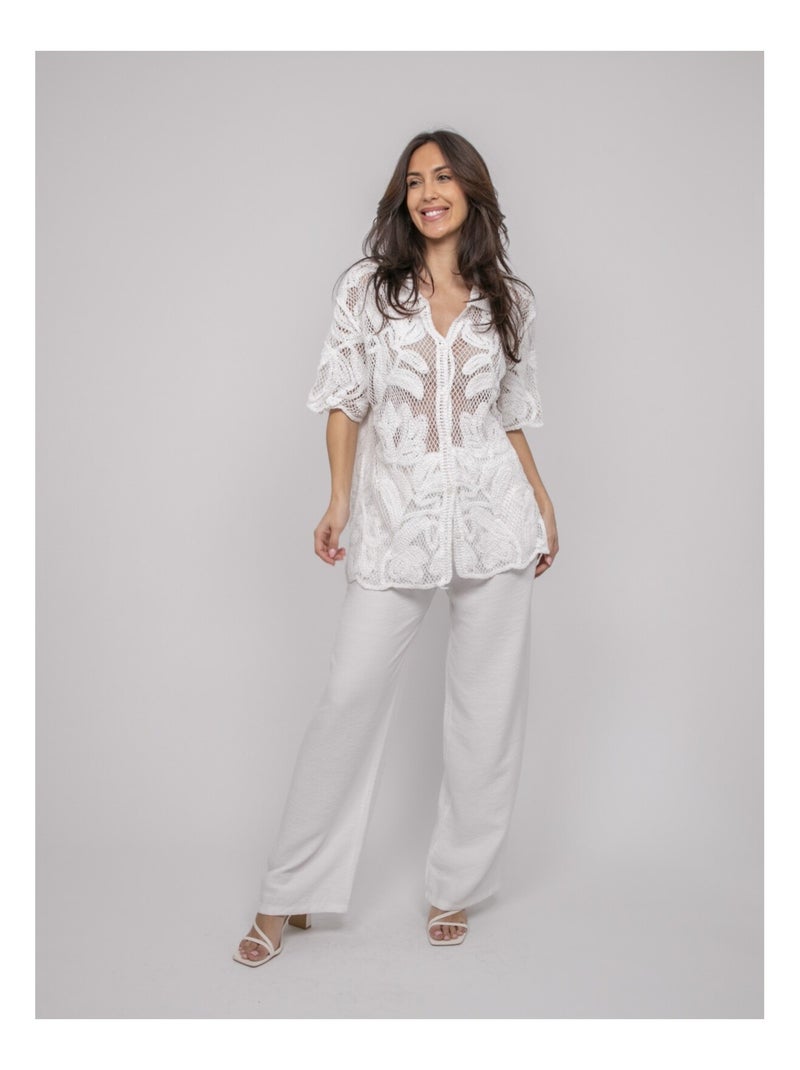 Chemise en crochet manches courtes ogane Blanc - Kiabi