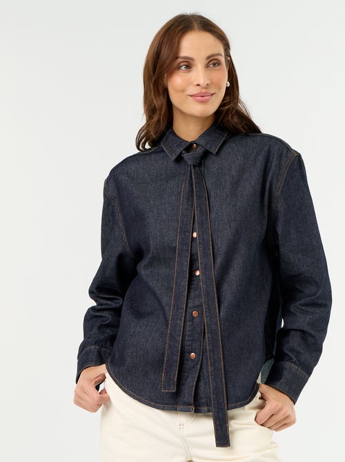 Chemise en denim avec col lavallière - Kiabi Chemise en denim avec col lavallière - Kiabi