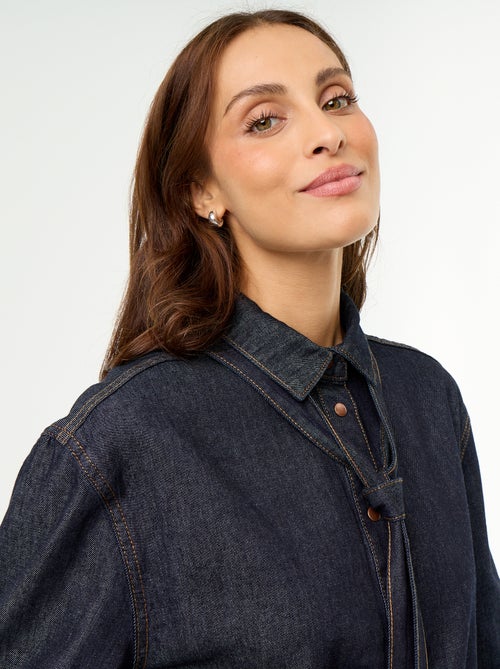 Chemise en denim avec col lavallière - Kiabi Chemise en denim avec col lavallière - Kiabi