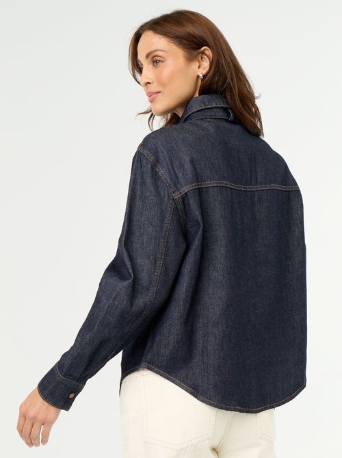 Chemise en denim avec col lavallière - Kiabi Chemise en denim avec col lavallière - Kiabi
