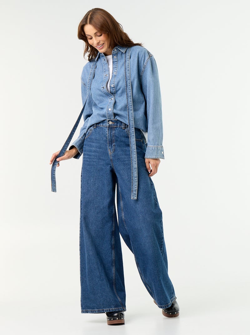 Chemise en denim avec col lavallière Bleu - Kiabi