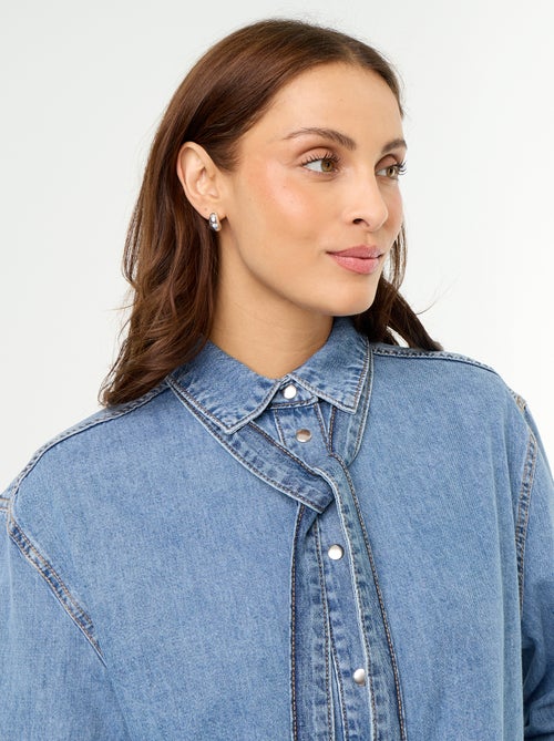 Chemise en denim avec col lavallière - Kiabi Chemise en denim avec col lavallière - Kiabi
