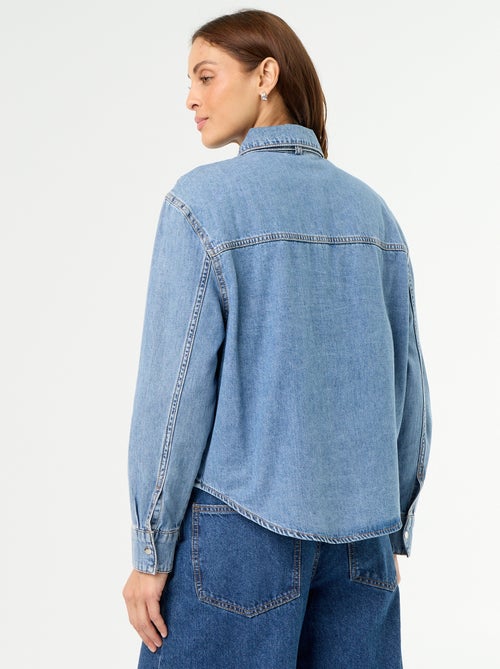 Chemise en denim avec col lavallière - Kiabi Chemise en denim avec col lavallière - Kiabi