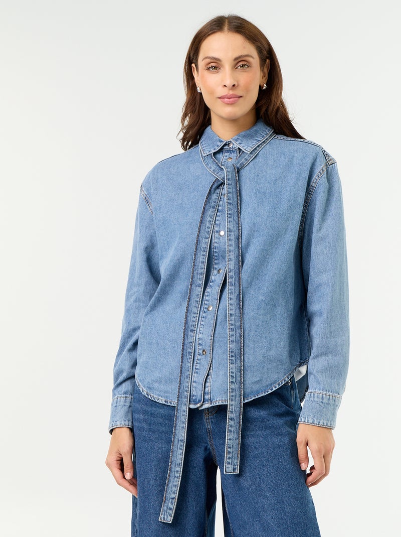 Chemise en denim avec col lavallière Bleu - Kiabi