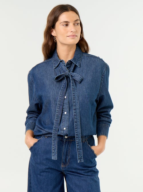 Chemise en denim avec col lavallière - Kiabi