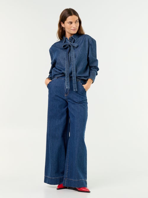 Chemise en denim avec col lavallière - Kiabi