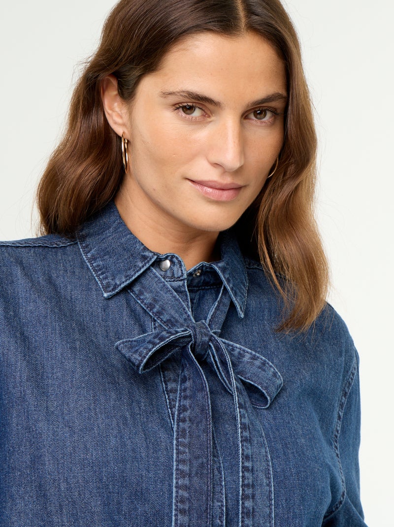Chemise en denim avec col lavallière Bleu - Kiabi