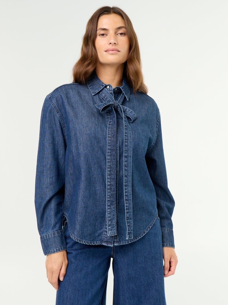 Chemise en denim avec col lavallière Bleu - Kiabi