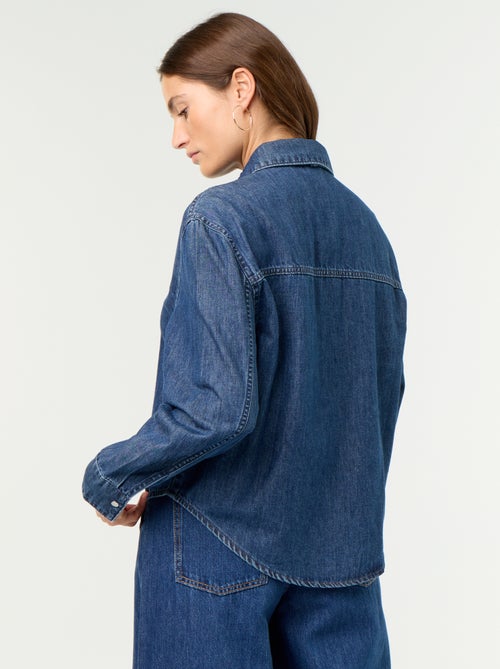 Chemise en denim avec col lavallière - Kiabi