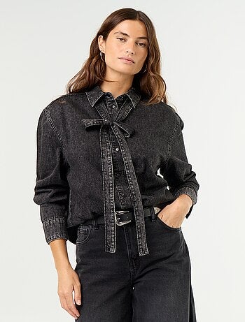 Chemise en denim avec col lavallière