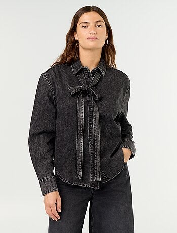 Chemise en denim avec col lavallière